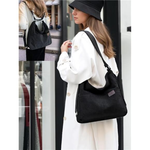 Corduroy Tote Bag for Women Convertible Backpack Crossbody Purse Shoulder Bag - Picture 2 of 7